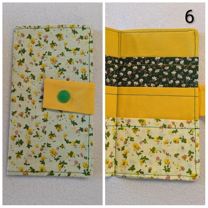 Carteira de tecido para saquinhos de chá: comporta 6 saquinhos de chá, fecho de pressão - cores e padrões prontos - presente com tema de chá, presente de Natal, presente para a família 6 YellowGreen Floral