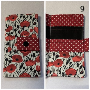 Carteira de tecido para saquinhos de chá: comporta 6 saquinhos de chá, fecho de pressão - cores e padrões prontos - presente com tema de chá, presente de Natal, presente para a família 9 RedBlack Poppies