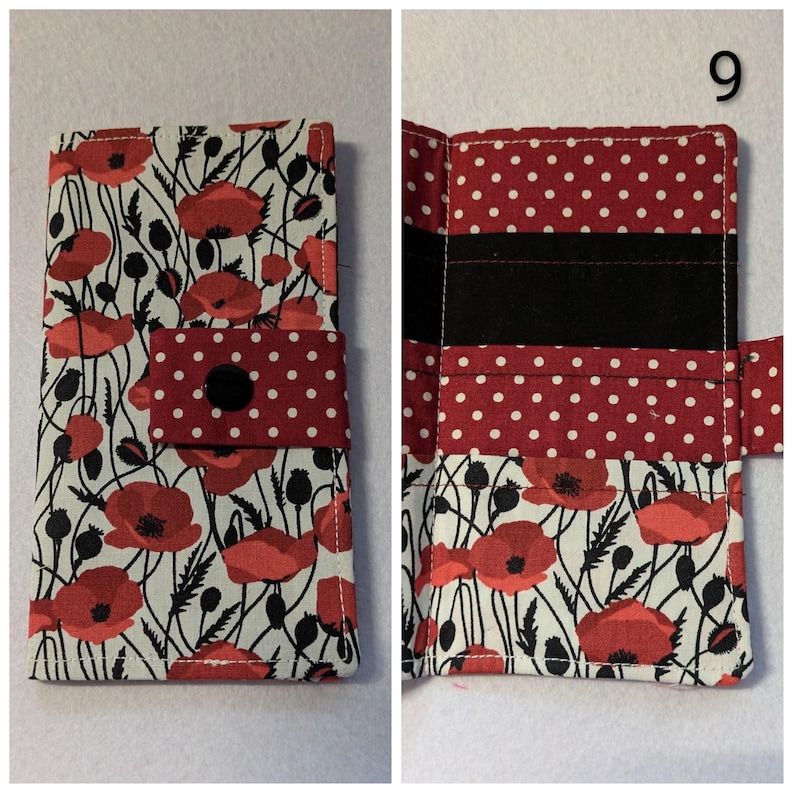 Carteira de tecido para saquinhos de chá: comporta 6 saquinhos de chá, fecho de pressão - cores e padrões prontos - presente com tema de chá, presente de Natal, presente para a família 9 RedBlack Poppies