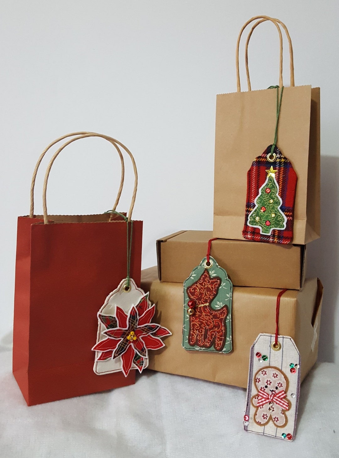 Personalised Handmade Christmas Fabric Gift Tags - Personalised