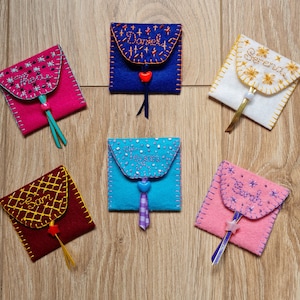 Personalised Tooth Fairy Purses - Felt with Beading & Embroidery with Ribbon and Bead Fastening - Lost Tooth Gift for Grandchild