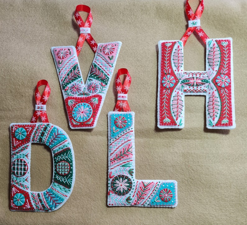 Hand Embroidered Felt Alphabet Ornaments All Letters Available Gift For Baby, Naming Gift, Name Gift, Gift For Child, Mum, Parent White