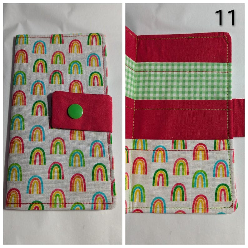Carteira de tecido para saquinhos de chá: comporta 6 saquinhos de chá, fecho de pressão - cores e padrões prontos - presente com tema de chá, presente de Natal, presente para a família 11 RedGreen Rainbow
