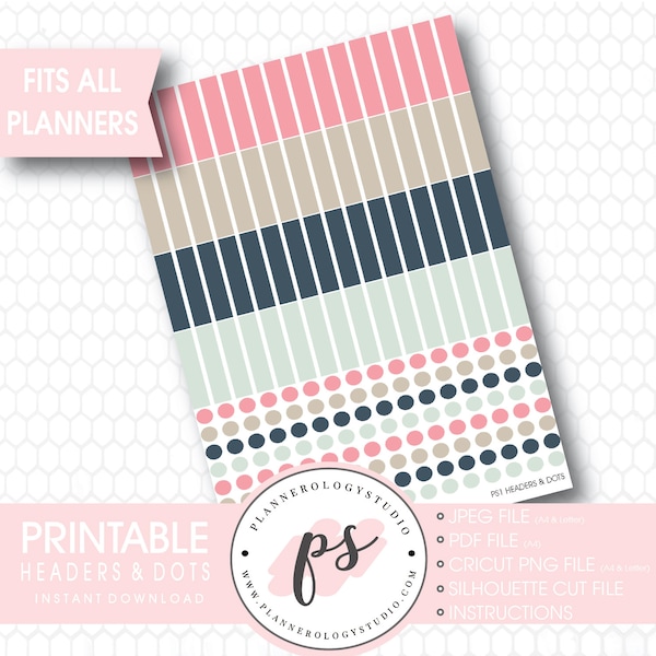 Blank Header & Dots Printable Planner Stickers | JPG/PDF/Silhouette Cut File