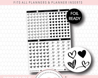 Heart Icons | Foil Ready Digital Printable Planner Stickers | JPG/PDF/Free Cut File/ | Bujo Bullet Journal Style