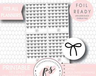 Bow Icon Foil Ready Digital Printable Planner Stickers | JPG/PDF/Free Cut File/Black Overlay