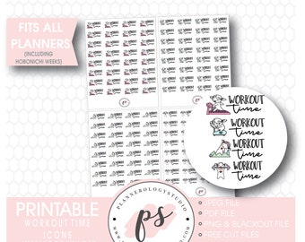 Workout Time Icons/texts | Digital Printable Planner Stickers | JPG/PDF/Free Cut File