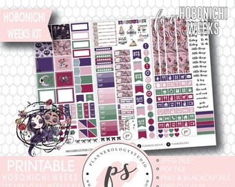 Scary Love (Valentine's Day) Full Weekly Kit Hobonichi Weeks Digital Printable Planner Stickers | JPG/PDF/Free Cut Files