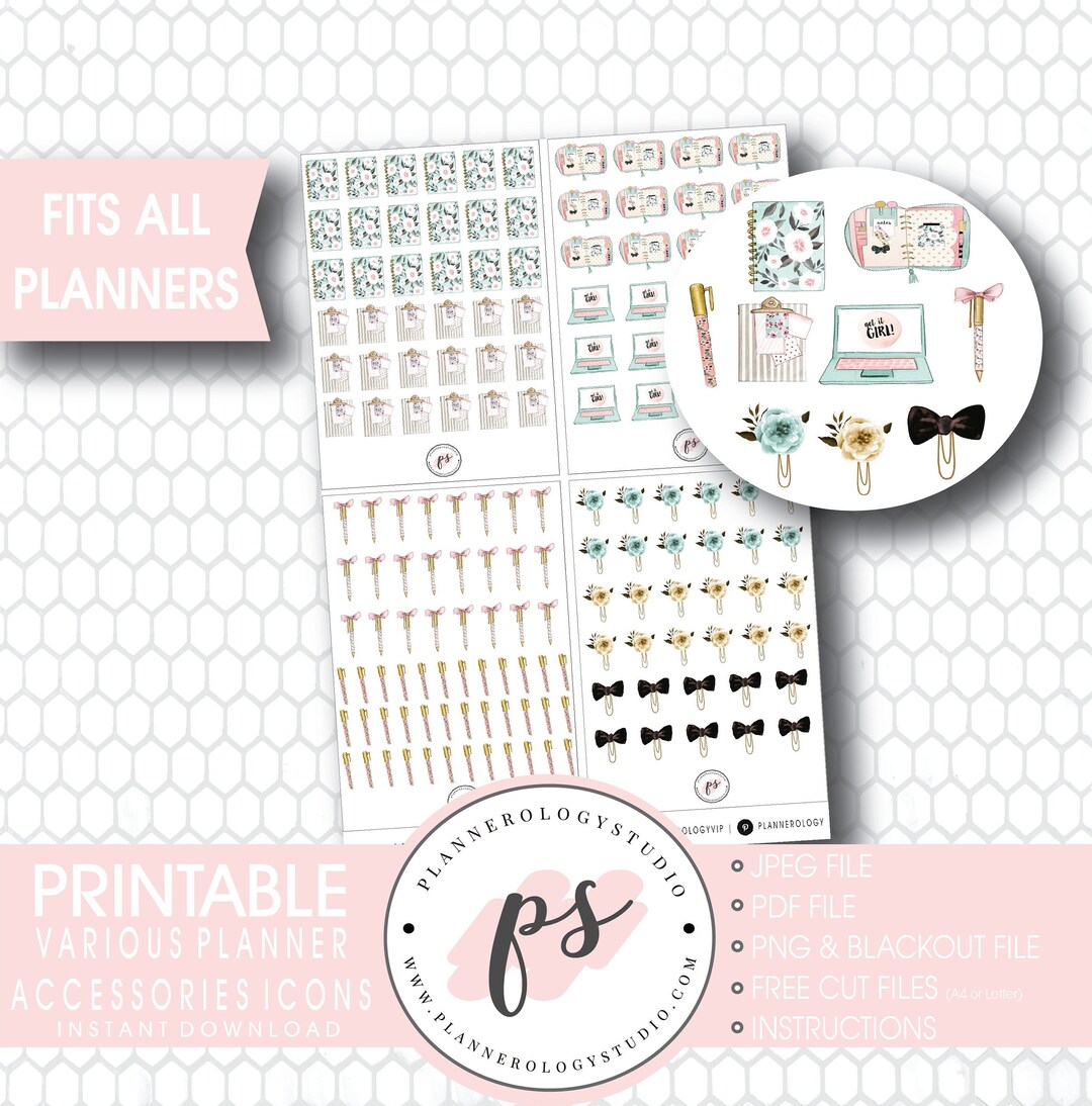 Planner Buttons Various Planner Stationery & Accessories Icon Digital Printable Planner ...