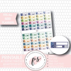 Afterpay Tracker Quarter Boxes Digital Printable Planner Stickers | JPG/PDF/Free Cut File/Blackout Files