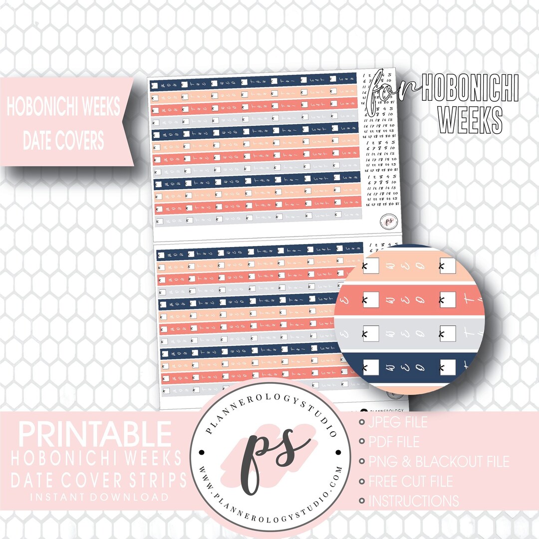 Hobonichi Weeks Spring Colours Date Cover Strips Digital Printable ...