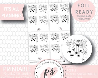 Halloween Spiderweb Large Corners Foil Ready Digital Printable Planner Stickers | JPG/PDF/Free Cut File/Black Overlay