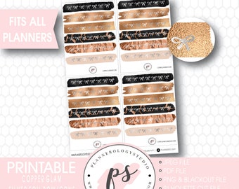 Copper Glam Brushstroke Silver Foil Texture Bow Icons Digital Printable Planner Stickers | JPG/PDF/Silhouette Cut File/Blackout File