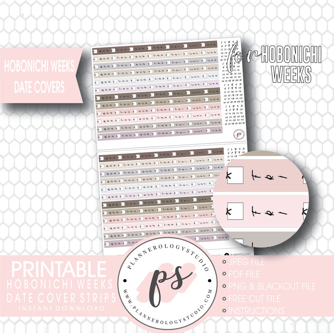 Hobonichi Weeks Date Cover Strips Digital Printable Planner Stickers ...