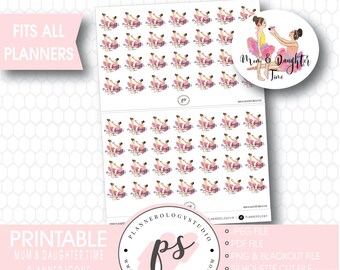 Mum Mom & Daughter Time Planner Icons Digital Printable Planner Stickers | JPG/PDF/Silhouette Cut File/Blackout Files