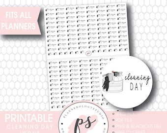 Cleaning Day Icons Digital Printable Planner Stickers | JPG/PDF/Free Cut File | Bujo Bullet Journal