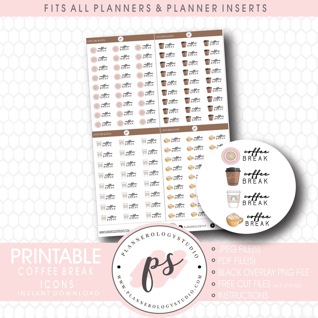 Coffee Break Script & Icons Digital Printable Planner Stickers Jpg/pdf ...
