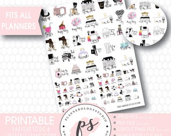 Various To Do & Lifestyle Tasks Icons Digital Printable Planner Stickers | JPG/PDF/Free Cut File
