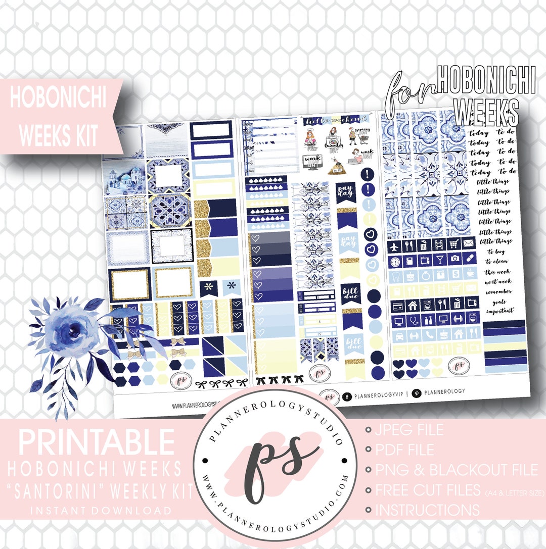 Santorini Full Weekly Kit Hobonichi Weeks Digital Printable Planner ...