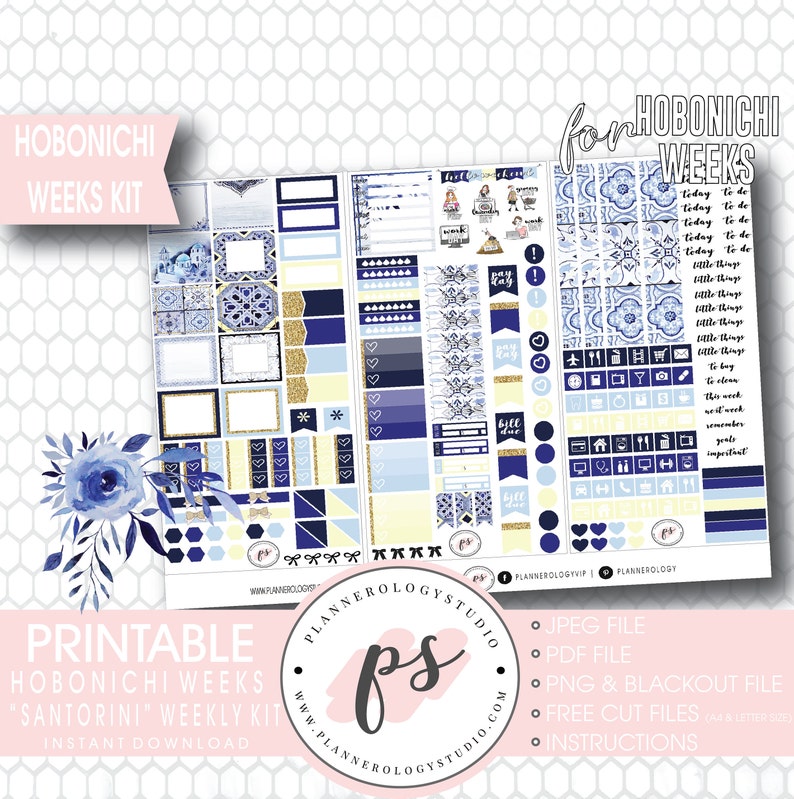 Santorini Full Weekly Kit Hobonichi Weeks Digital Printable Planner ...