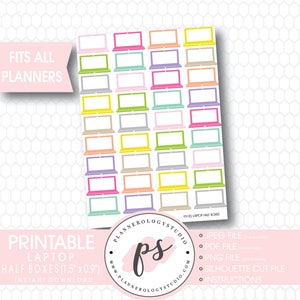 Multi Color Laptop Half Boxes Printable Planner Stickers JPG/PDF/Silhouette Compatible Cut File image 1