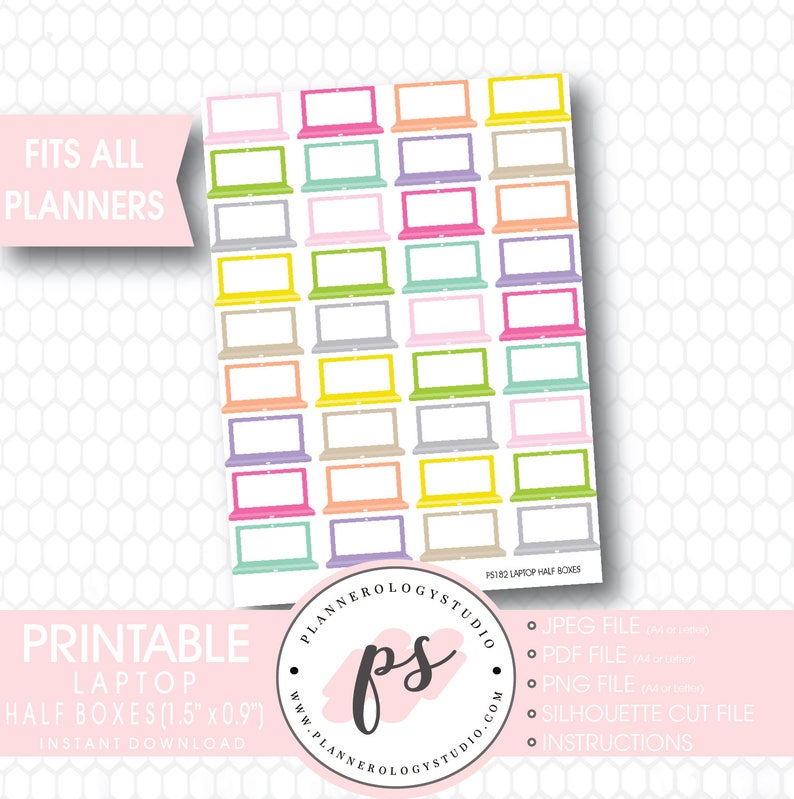 Multi Color Laptop Half Boxes Printable Planner Stickers JPG/PDF/Silhouette Compatible Cut File image 1