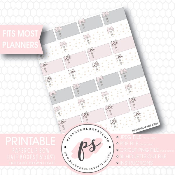 Bow Paperclip Bow Clip Half Box Printable Planner Stickers | JPG/PDF/Free Cut File