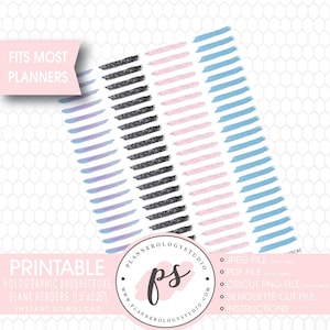 Holographic Brushstroke Blank Header Printable Planner Bujo Stickers Bujo | JPG/PDF/Silhouette Cut File