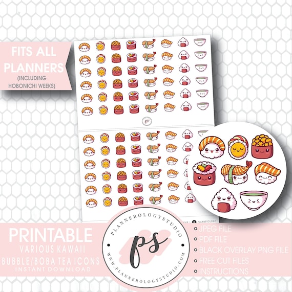 various kawaii cute sushi digital printable planner stickers etsy new zealand