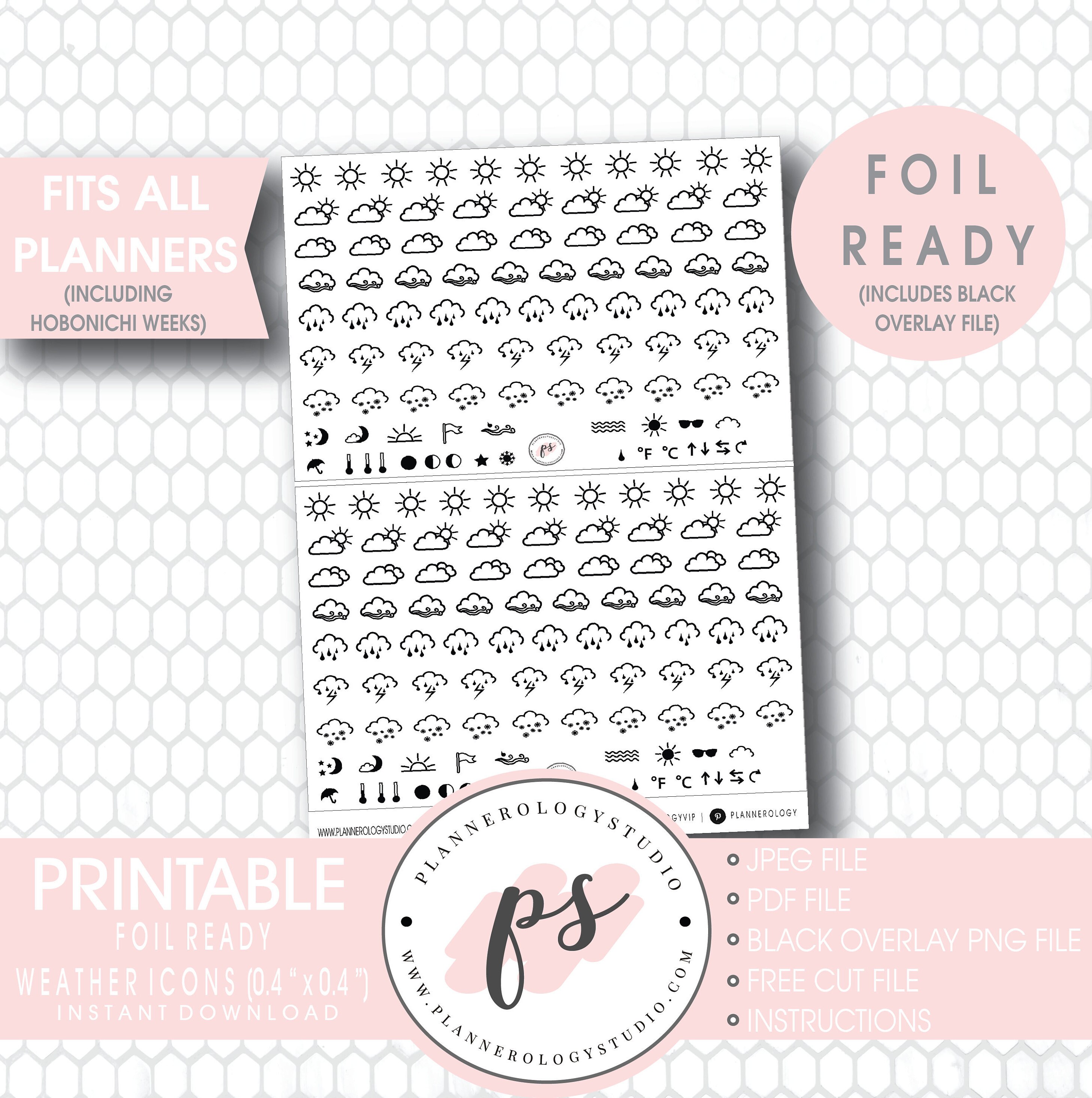 weather icons foil ready digital printable planner stickers etsy