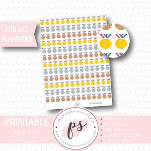 Medals (Gold, Silver Bronze) Icons Printable Planner Stickers | JPG/PDF/Silhouette Compatible Cut File