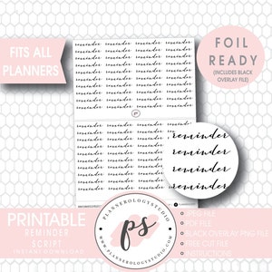 Reminder Script Foil Ready Digital Printable Planner Stickers | JPG/PDF/Free Cut File/Black Overlay | Letter Text Word | Hobonichi Weeks
