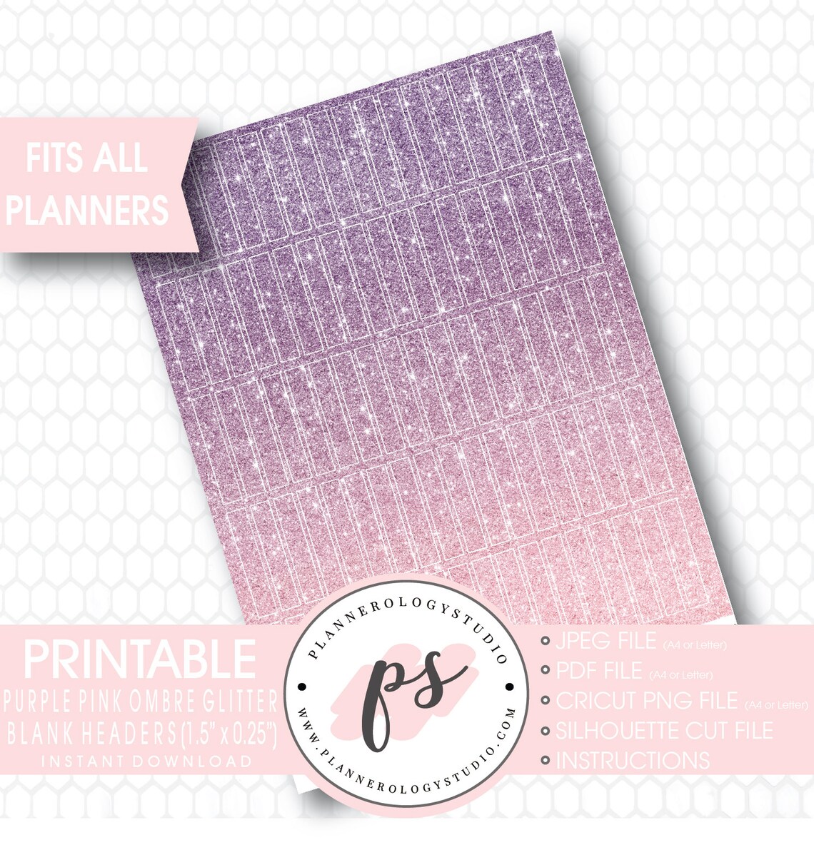Purple/pink Ombre Glitter Blank Header Printable Planner Stickers | Jpg ...