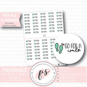 Go For a Walk Script & Icons Digital Printable Planner Stickers | JPG/PDF/Free Cut File | Bujo Bullet Journal