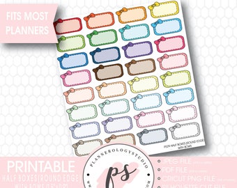 Half-Box (Round Edge) with Bow Printable Planner Stickers | JPG/PDF/Free Cut Files