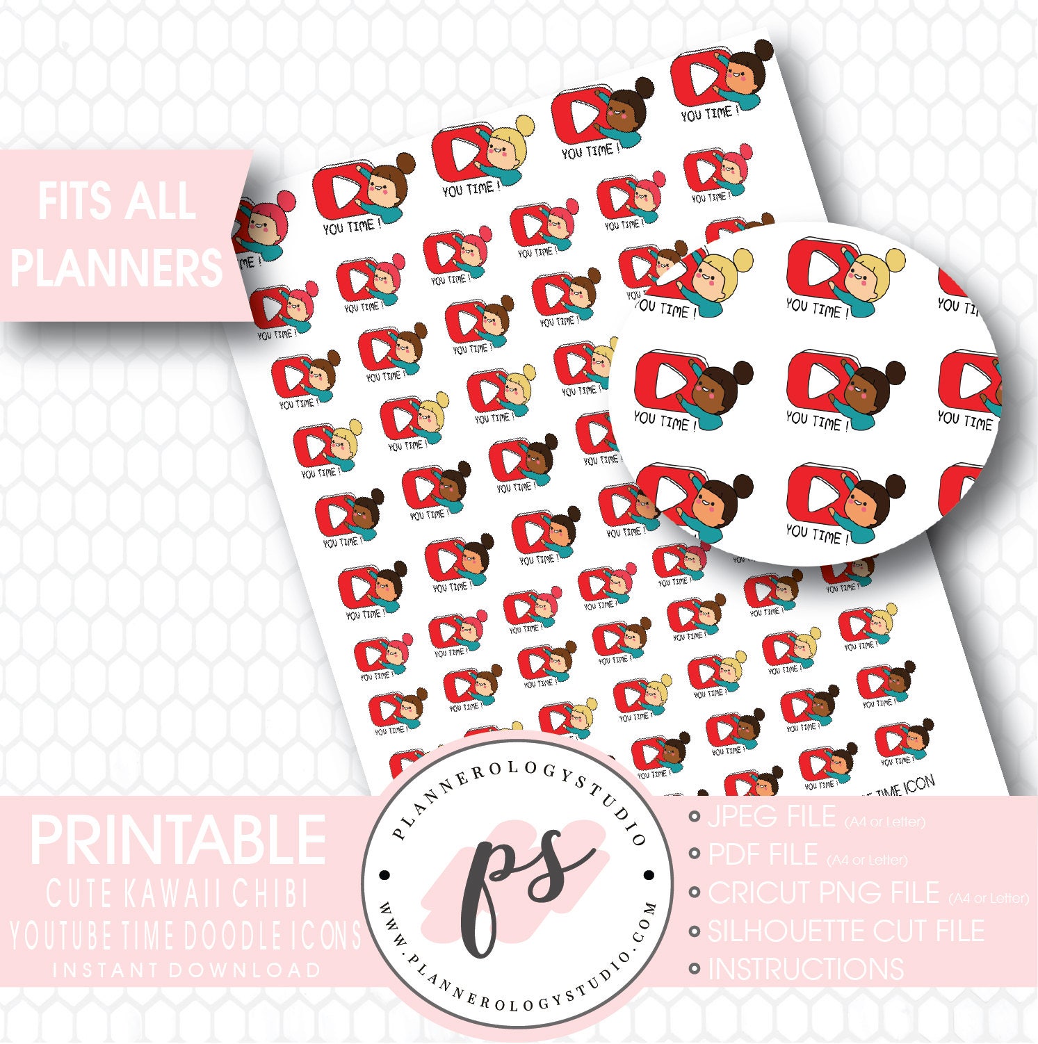 Youtube Time Icon Printable Planner Stickers Kawaii Cute Etsy