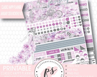 Cinderella January 2018 Monthly View Kit Printable Planner Stickers (for Classic Happy Planner) | JPG/PDF/Silhouette Cut File