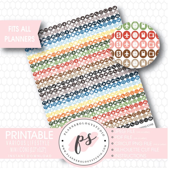 Various Lifestyle Mini Icon Printable Planner Stickers Jpg Png Free Cut File