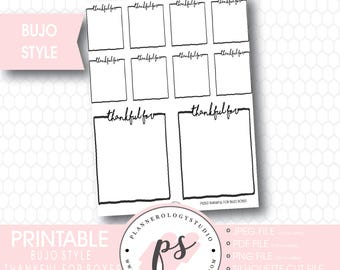Bullet Journal Bujo Thankful For Boxes Printable Planner Stickers | JPG/PDF/Silhouette Cut Files