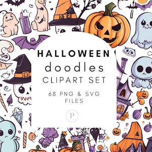 Cute Pastel Halloween Doodle Elements Clipart | 68 PNG & SVG Bundle | Digital Download | Full Commercial Use Allowed