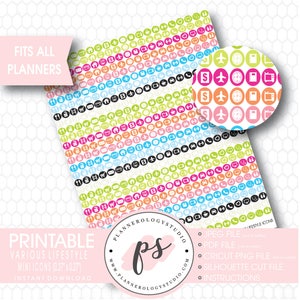 Various Lifestyle Mini Icon Printable Planner Stickers | JPG/PNG/Free Cut Files