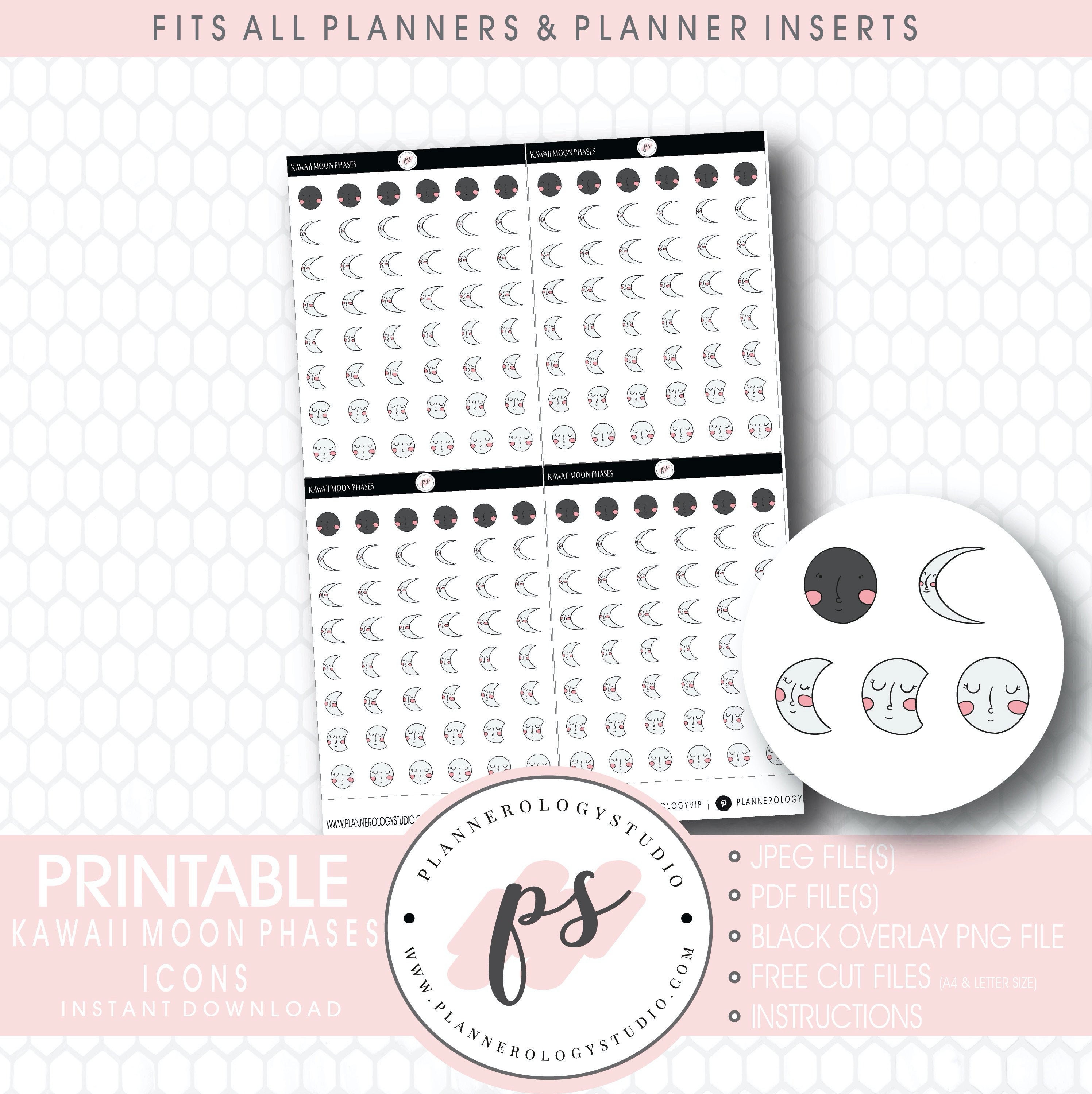 Kawaii Moon Phases Icons Digital Printable Planner Stickers | Jpg/pdf ...