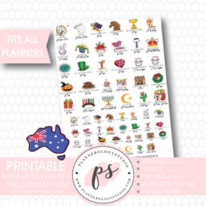 Various Australian Holiday & Public Holiday Icons Digital Printable Planner Stickers JPG/PDF/Silhouette Compatible Cut Files image 1