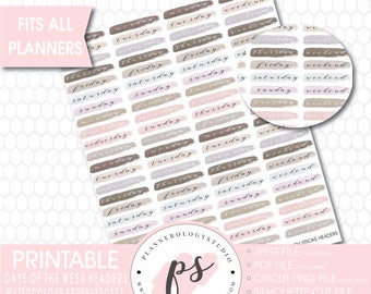 Watercolour Days of the Week & Weekend Brushstroke Headers Bujo Printable Planner Stickers | JPG/PDF/Free Cut File