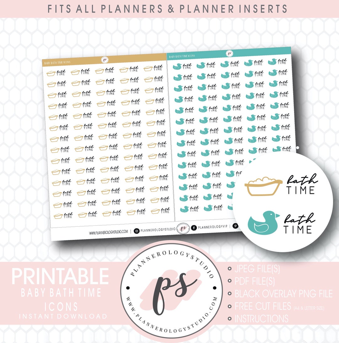 Baby Bath Time Script & Icons Digital Printable Planner Stickers | Jpg ...