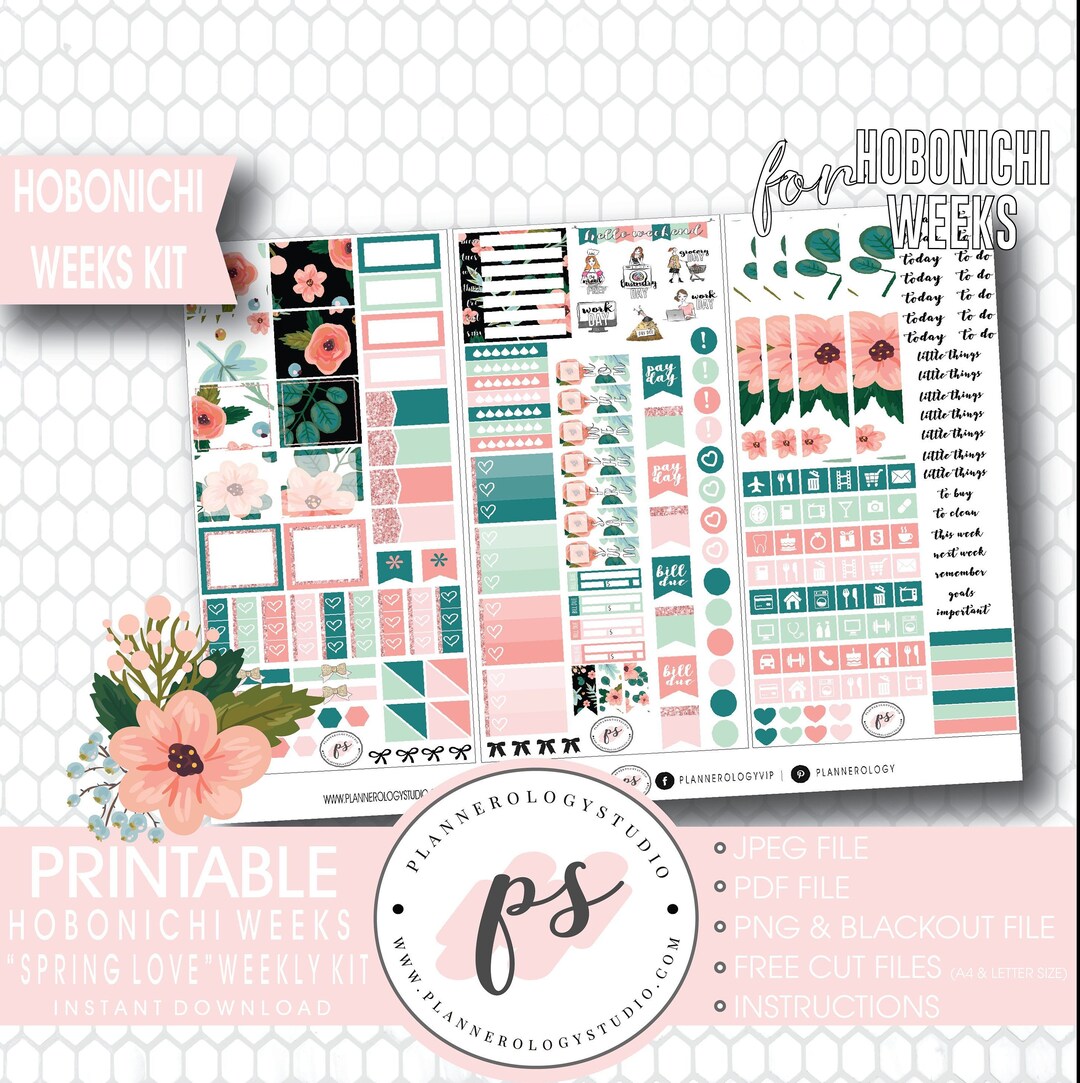 Spring Love Full Weekly Kit Hobonichi Weeks Digital Printable Planner ...