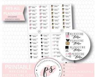 Manicure & Pedicure Time Script and Icons Digital Printable Planner Stickers | JPG/PDF/Free Cut File | Bujo Bullet Journal