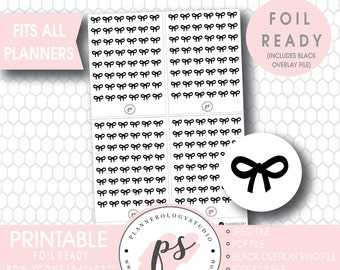 Bow Icon Foil Ready Digital Printable Planner Stickers | JPG/PDF/Free Cut File/Black Overlay