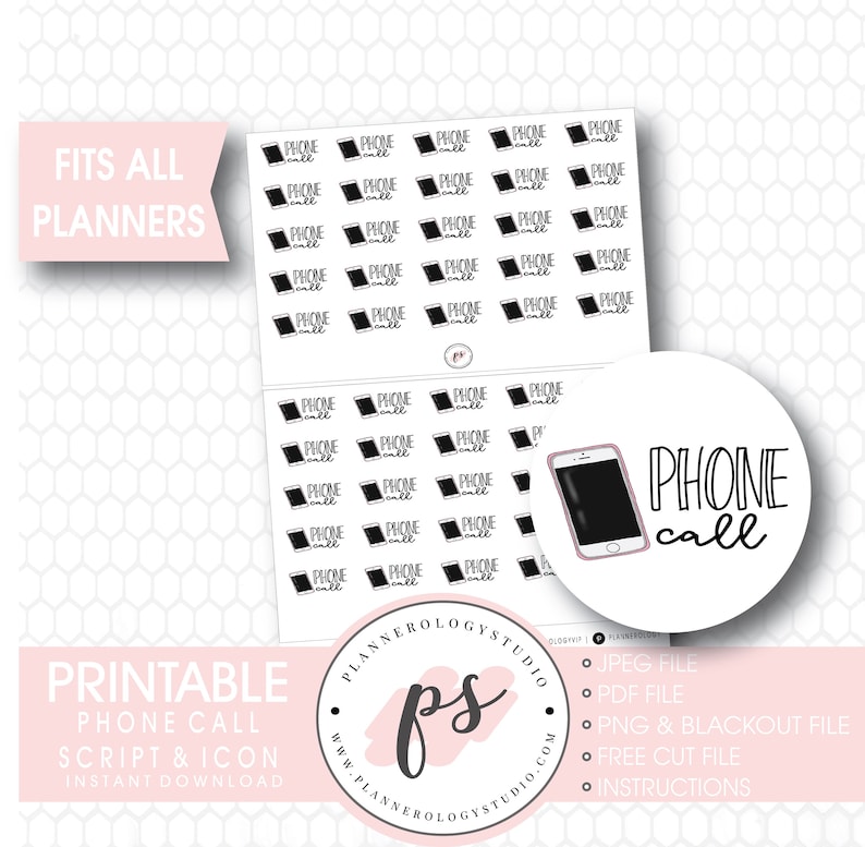 Phone Call Scripting Icon Phone Call Script & Icon Foil Ready Digital Printable Planner Stickers ...