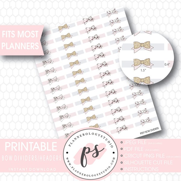 Bow Divider Header Digital Printable Planner Stickers | JPG/PDF/Silhouette Compatible Cut Files